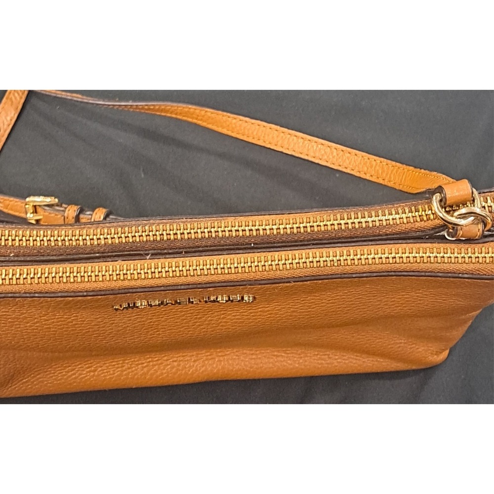 Michael Kors Jet Set Signature MK Large Double Zip Crossbody Brown Tan Leather - Picture 7 of 13